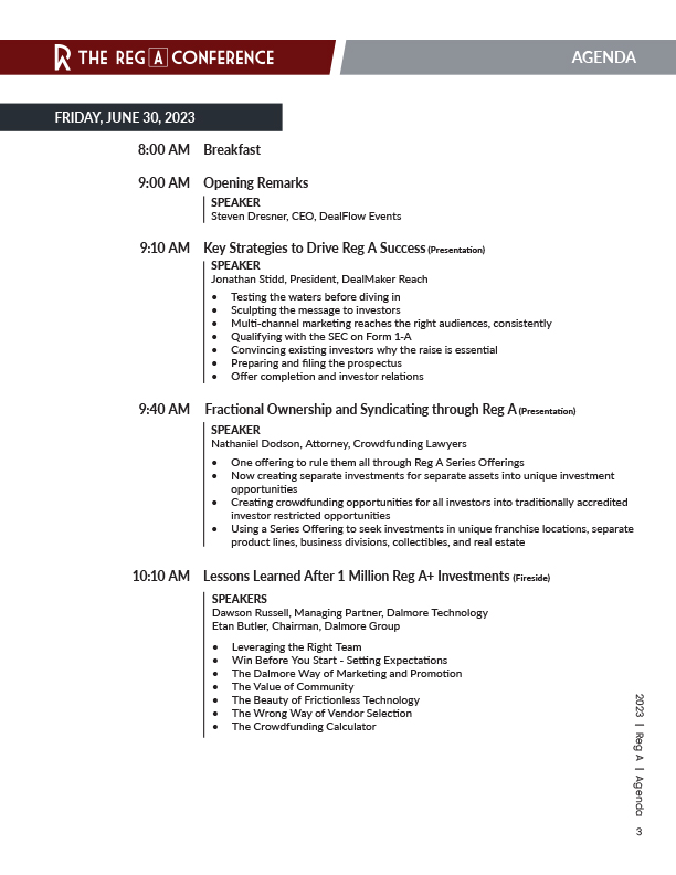 The Reg A Conference 2023 - Agenda - Page 1