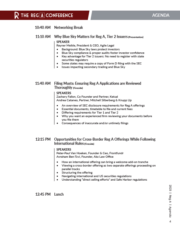 The Reg A Conference 2023 - Agenda - Page 2