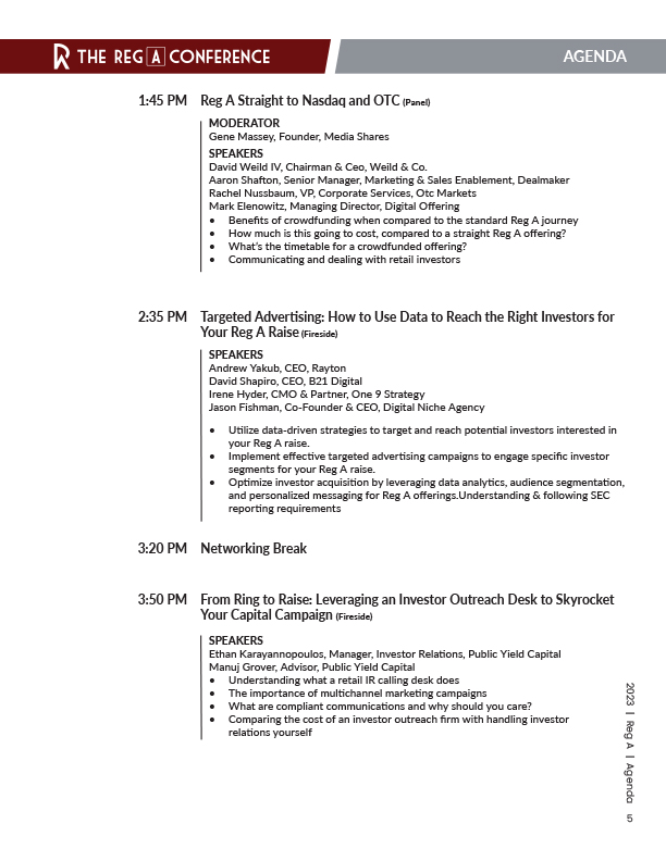 The Reg A Conference 2023 - Agenda - Page 3